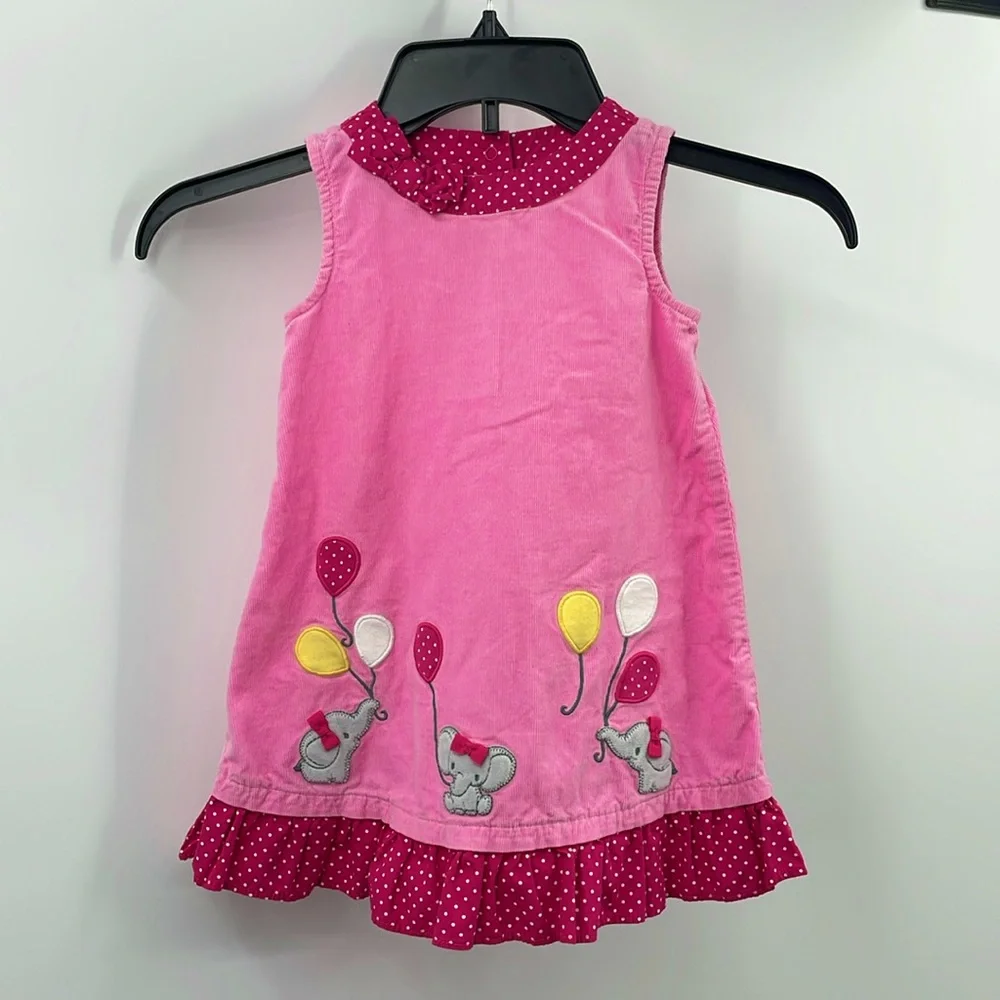Gymboree pink elephant polka dot corduroy jumper dress Size 18 24 months